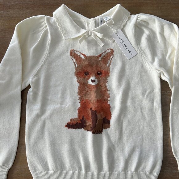 NWT Janie and Jack Girls Fox Collared Sweater, Size 10 - Picture 3 of 8